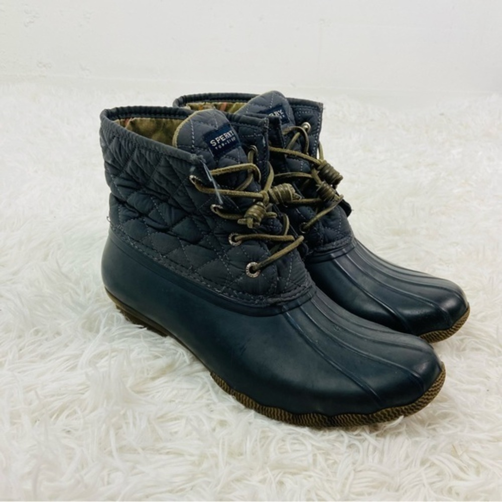 SPERRY dark gray quilted waterproof rubber rain boots size 8.5